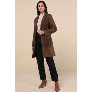 Lulus Palomino Dreams Brown Fringe Coat - Size S